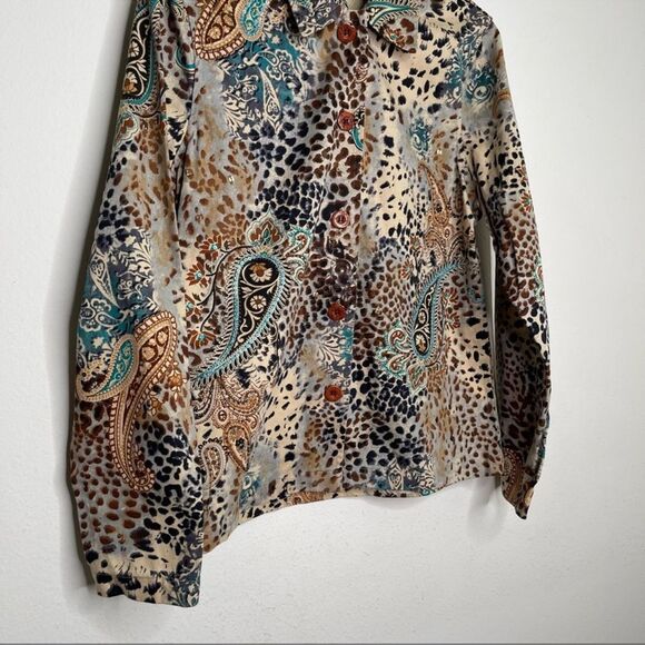 Vintage Life Style Paisley Animal Print Beaded Women's Jacket Large L - Picture 5 of 8